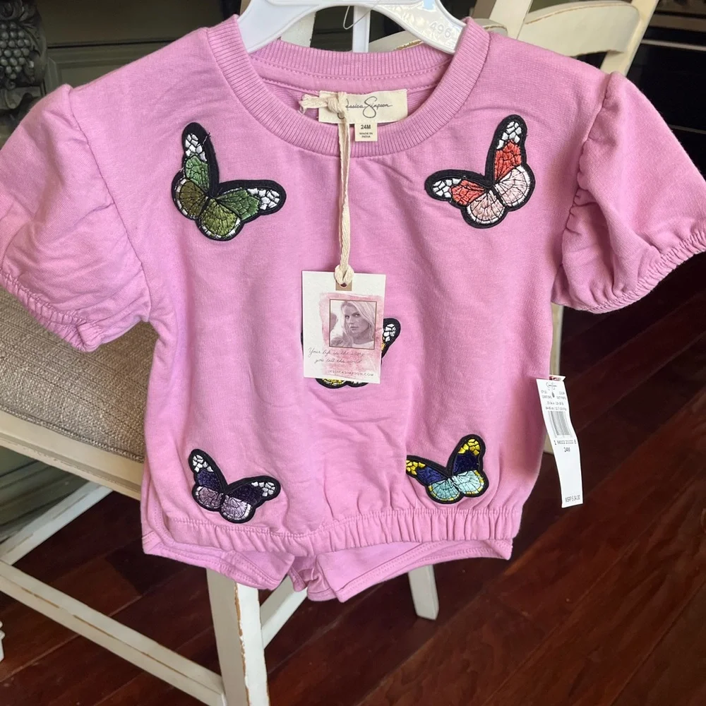 Jessica Simpson Lavender Toddler Top and Shorts Set with Butterfly Detail